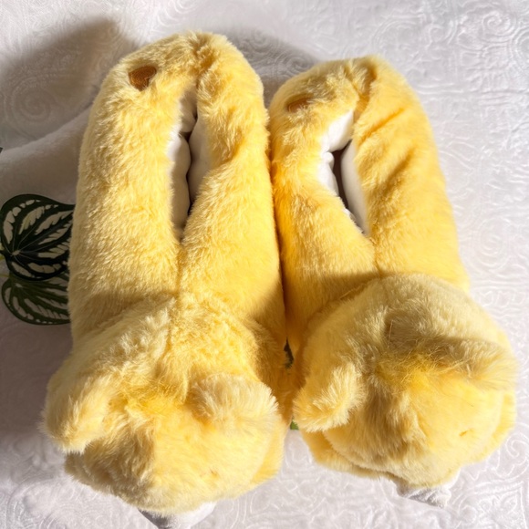 Care Bears Yellow Plush Slippers Cozy Teddy Bear Face NWT - Picture 2 of 7